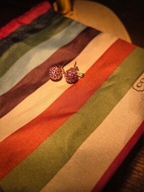 Coach Pink Crystal Pavé Ball Stud Earrings And Accessory Bag